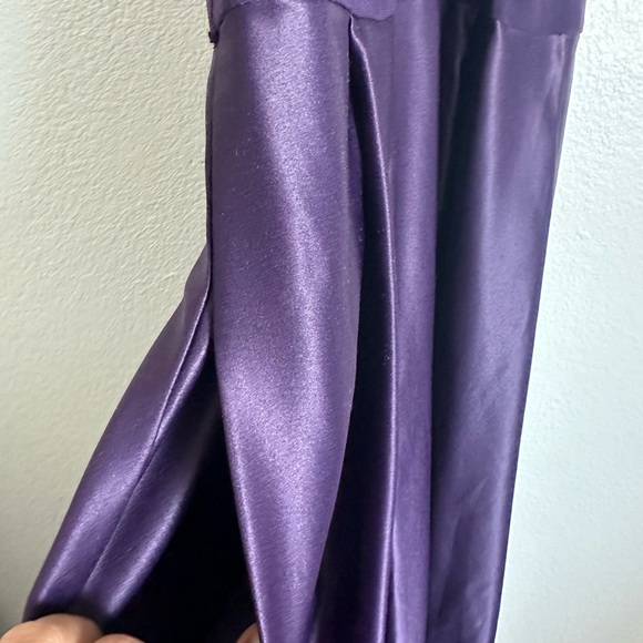 Alex Evenings Women's Long Halter Dress/Gown- Eggplant Satin, Size 12 - Picture 9 of 14